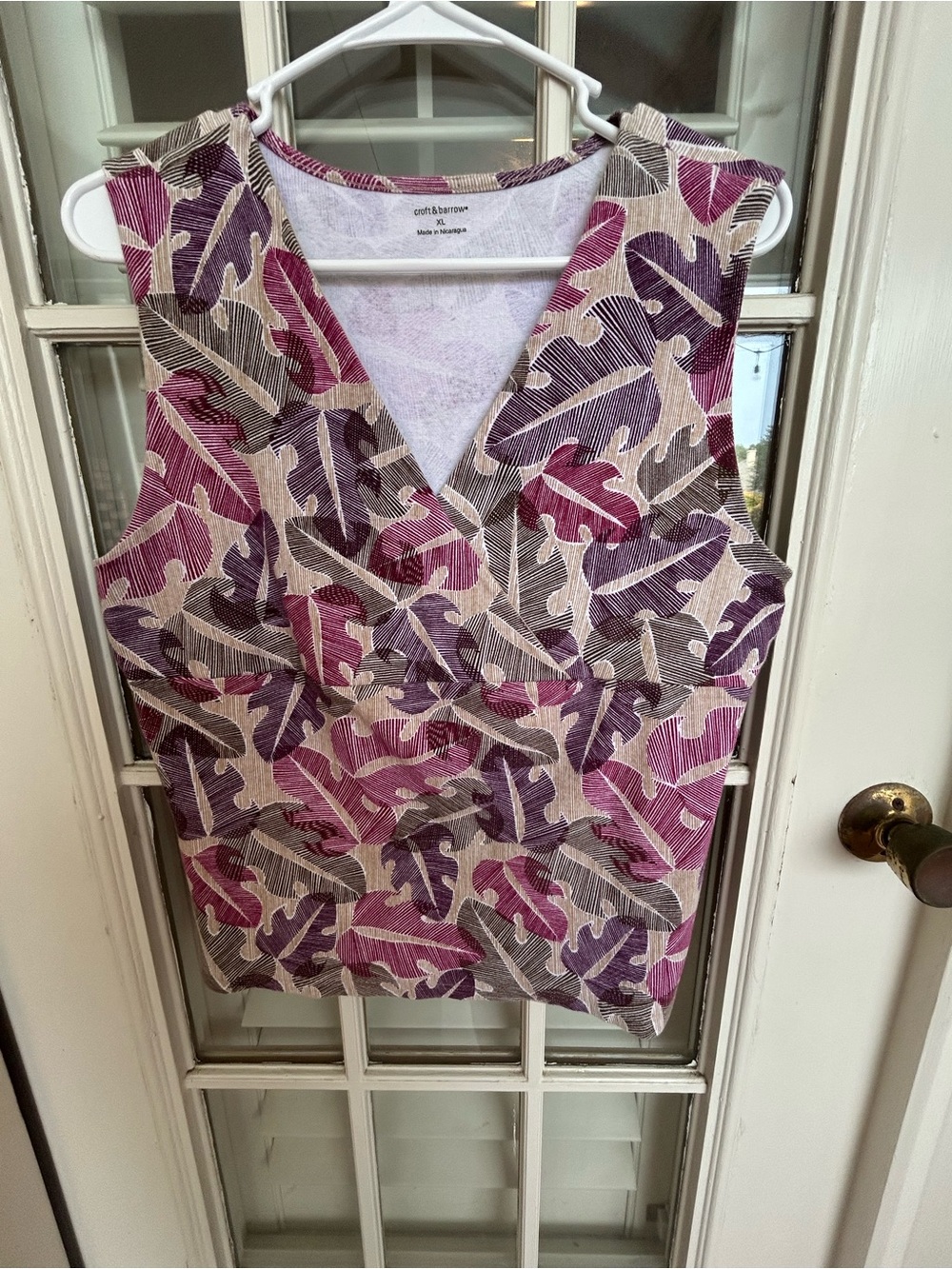 croft & barrow Pink and Purple Leaf-Print V-Neck Sleeveless Tank
